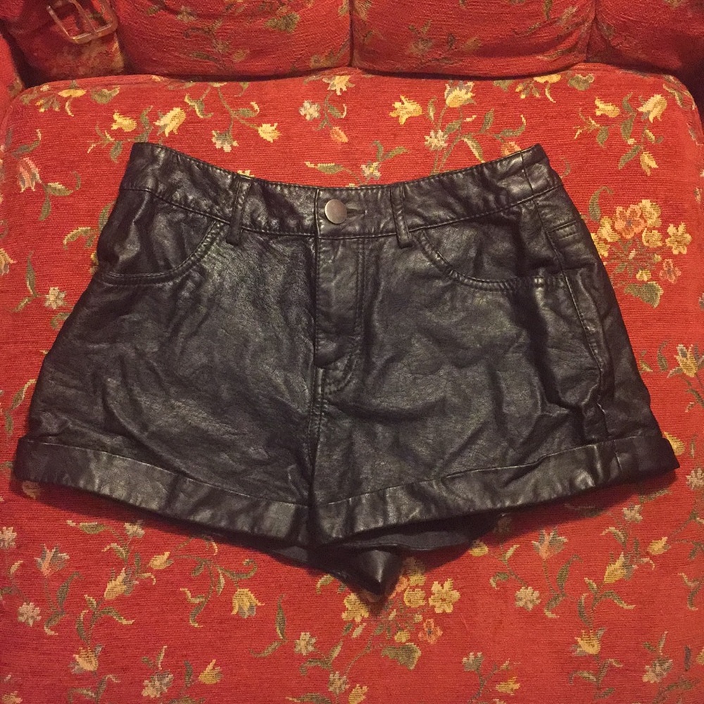 High Waisted Faux Leather Shorts